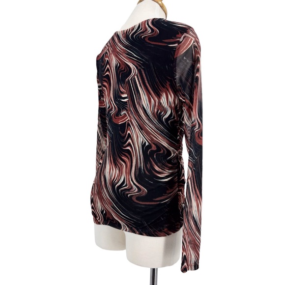 Rachel Zoe NWT Brown, White, and Black Swirl Pattern Long Sleeve Top, Small - Picture 9 of 16